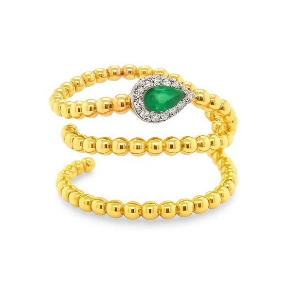 Lady’s 14Kt Yellow Gold Emerald & Diamond Beaded Wrap Ring – 0.05 CTW Mollys Jewelers Brooklyn, NY