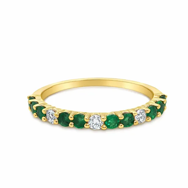 Yellow Gold Emerald Diamond Stackable Ring Mollys Jewelers Brooklyn, NY