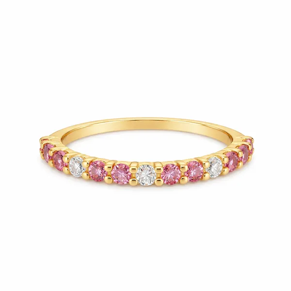 Yellow Gold Pink Sapphire Diamond Stackable Ring Mollys Jewelers Brooklyn, NY