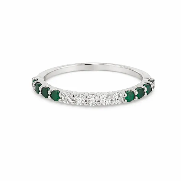 White Gold StackLine Emerald & Diamond Stackable Ring Mollys Jewelers Brooklyn, NY