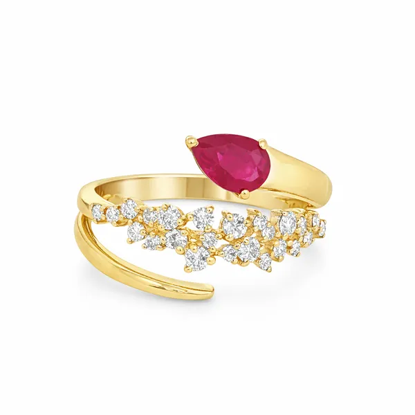 Yellow Gold Scarlet Ruby & Diamond Ring Mollys Jewelers Brooklyn, NY