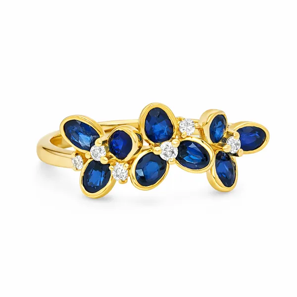 Yellow Gold Flora Sapphire & Diamond Ring Mollys Jewelers Brooklyn, NY