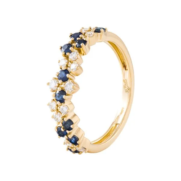 Yellow Gold Azure Sapphire & Diamond Ring Mollys Jewelers Brooklyn, NY