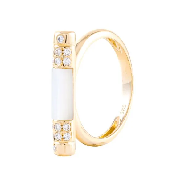 Yellow Gold Opaline Mother-of-Pearl & Diamond Ring Mollys Jewelers Brooklyn, NY