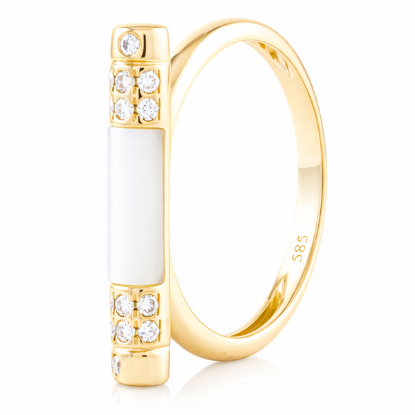 Yellow Gold Opaline Mother-of-Pearl & Diamond Ring Mollys Jewelers Brooklyn, NY