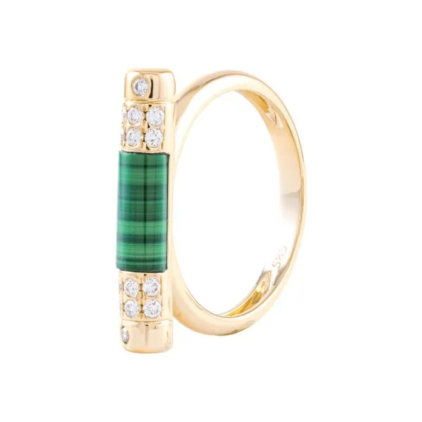 Yellow Gold Verde Malachite & Diamond Ring Mollys Jewelers Brooklyn, NY