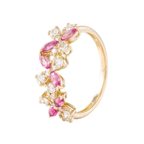 Yellow Gold Blossom Pink Sapphire & Diamond Ring Mollys Jewelers Brooklyn, NY