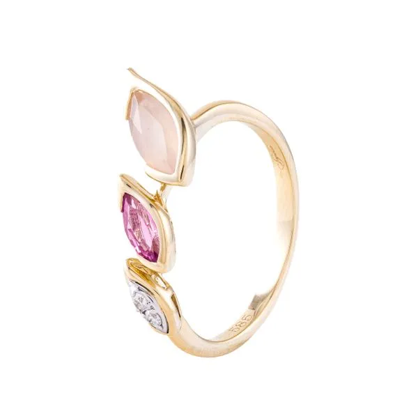 Yellow Gold Roselle Pink Sapphire, Quartz & Diamond Ring Mollys Jewelers Brooklyn, NY