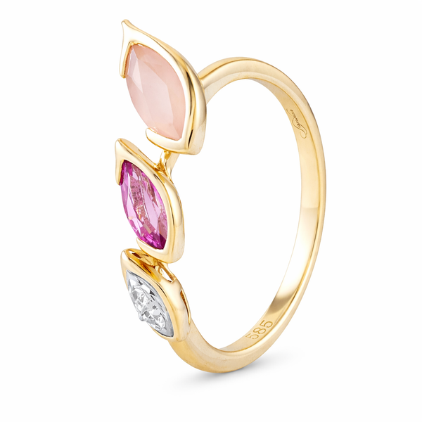 Yellow Gold Roselle Pink Sapphire, Quartz & Diamond Ring Mollys Jewelers Brooklyn, NY