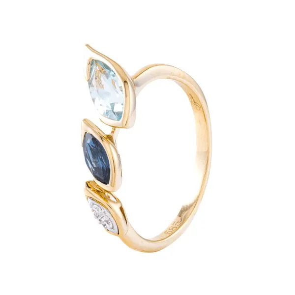 Yellow Gold TriGem Sapphire, Quartz & Diamond Ring Mollys Jewelers Brooklyn, NY