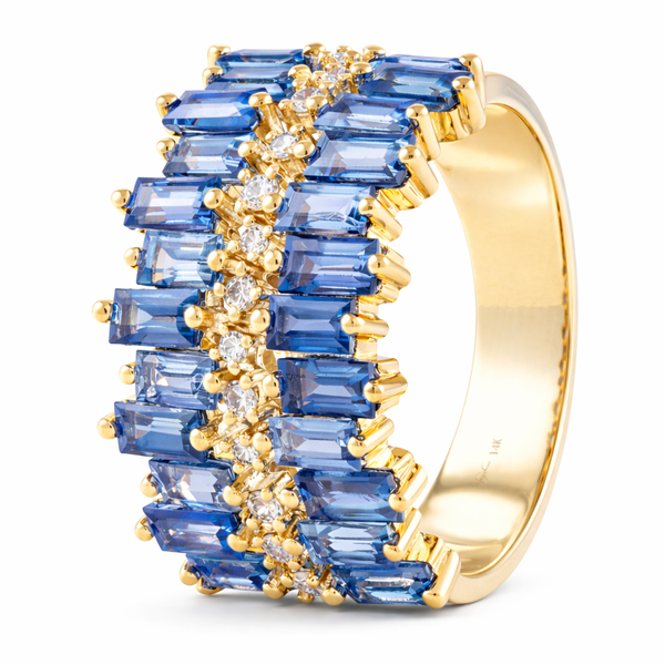 Yellow Gold SapphireCluster Sapphire & Diamond Ring Mollys Jewelers Brooklyn, NY