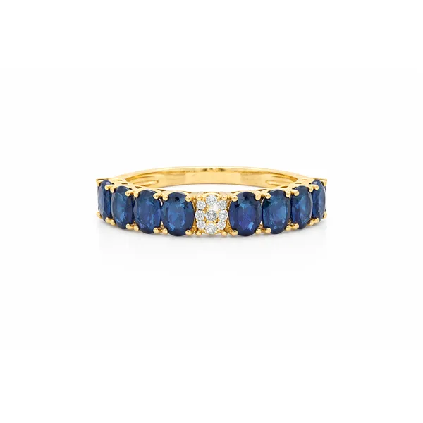Yellow Gold Sapphire Diamond Band Ring Mollys Jewelers Brooklyn, NY
