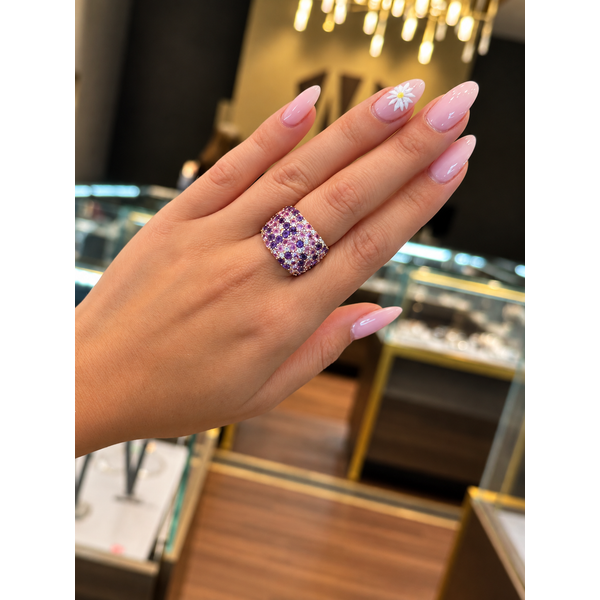 14K Yellow Gold Pink Sapphire, Amethyst & Diamond Mosaic Ring Image 2 Mollys Jewelers Brooklyn, NY