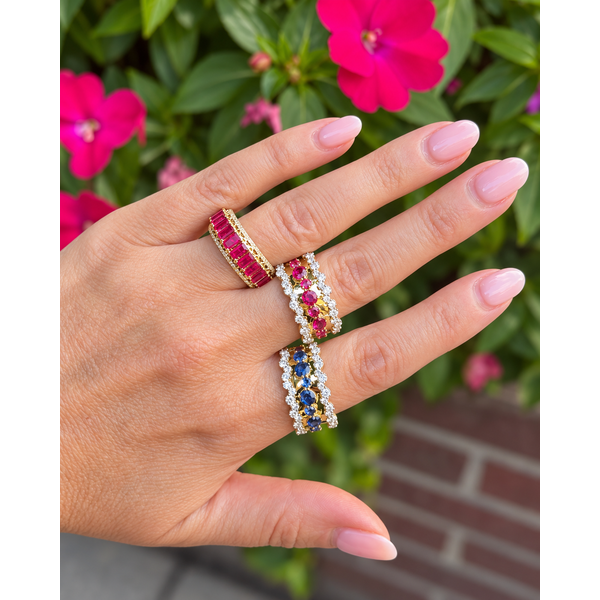 Ruby Ribbon Diamond Edge Ring Image 2 Mollys Jewelers Brooklyn, NY