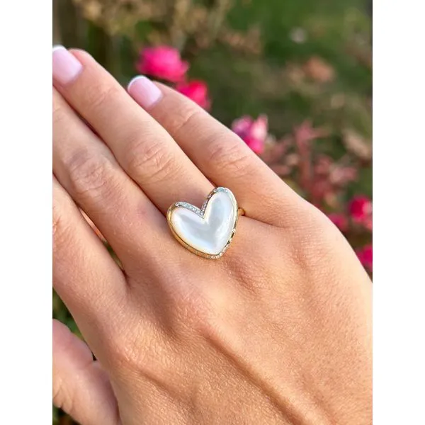 Mother of Pearl Heart Ring with Diamond Accents in Yellow Gold Mollys Jewelers Brooklyn, NY