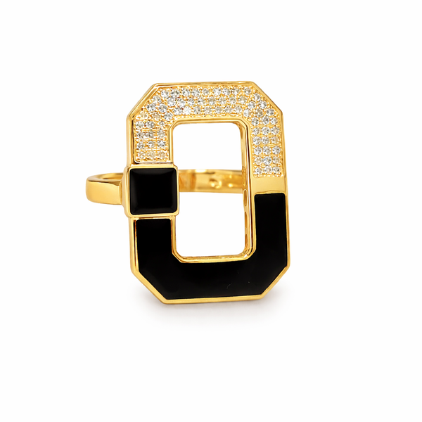 Bold Geometric Enamel & Diamond Ring in Yellow Gold Mollys Jewelers Brooklyn, NY