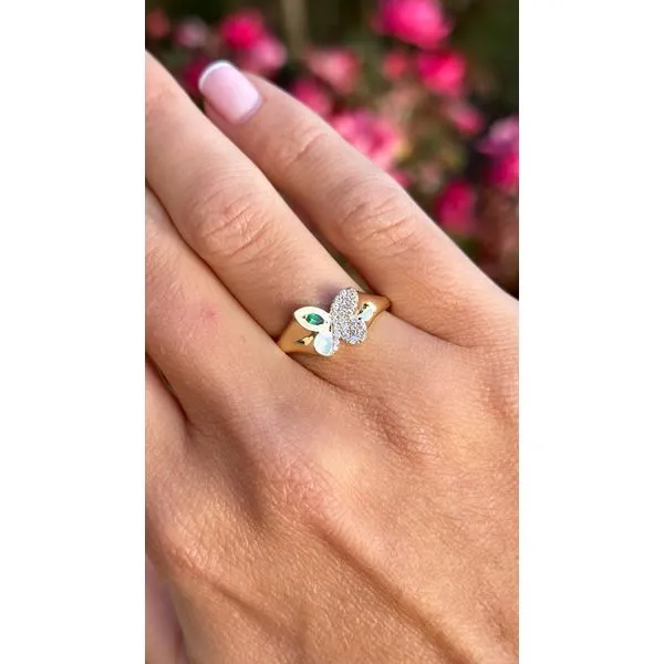 ButterflyBloom Yellow Gold Emerald Diamond Ring Mollys Jewelers Brooklyn, NY