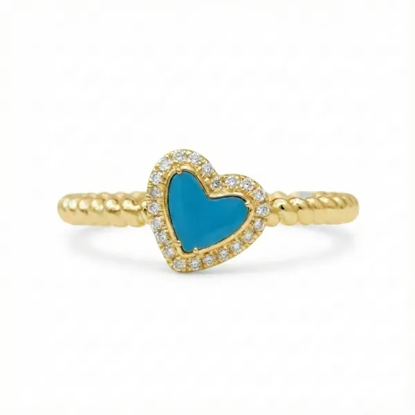 Yellow Gold Heart Turquoise Diamond Ring Mollys Jewelers Brooklyn, NY