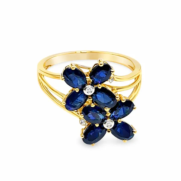 Yellow Gold Bloom Sapphire & Diamond Flower Ring Mollys Jewelers Brooklyn, NY