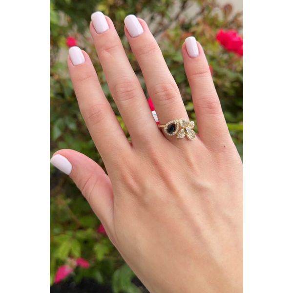Floral Sapphire Bloom Ring with Diamonds in Yellow Gold Image 2 Mollys Jewelers Brooklyn, NY