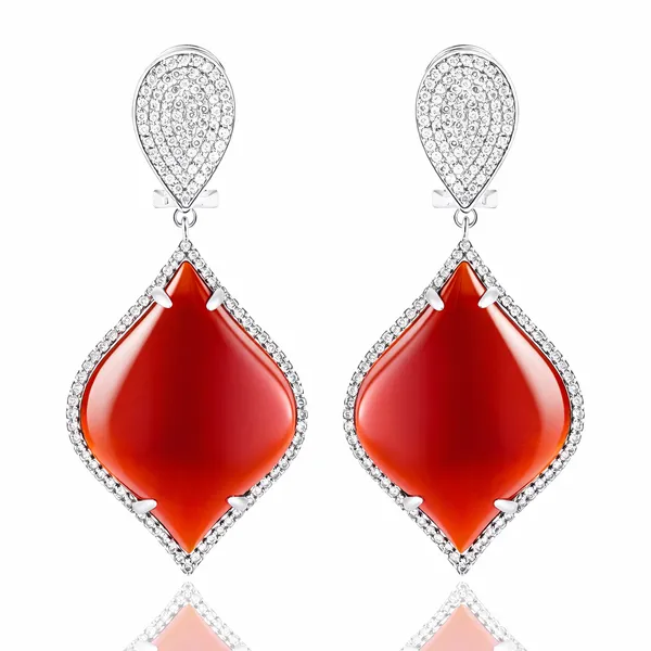 AgateGlam 2-Inch Red Agate Drop Earrings in White Gold Mollys Jewelers Brooklyn, NY