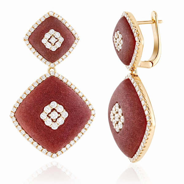Rose Gold VelvetDrop Red Agate & Diamond Earrings – 1.4 Inch Mollys Jewelers Brooklyn, NY