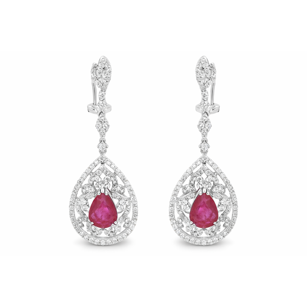 White Gold RegalDrop Ruby & Diamond Teardrop Earrings Mollys Jewelers Brooklyn, NY