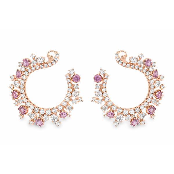 Rose Gold SpiraBloom Pink Sapphire & Diamond Swirl Earrings – 1.1 Inch Mollys Jewelers Brooklyn, NY