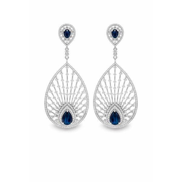 White Gold SapphireLattice Drop Earrings – 3.97ct & 3.26ct Mollys Jewelers Brooklyn, NY