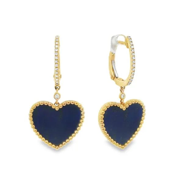 Yellow Gold Lapis Heart Drop Earrings Mollys Jewelers Brooklyn, NY