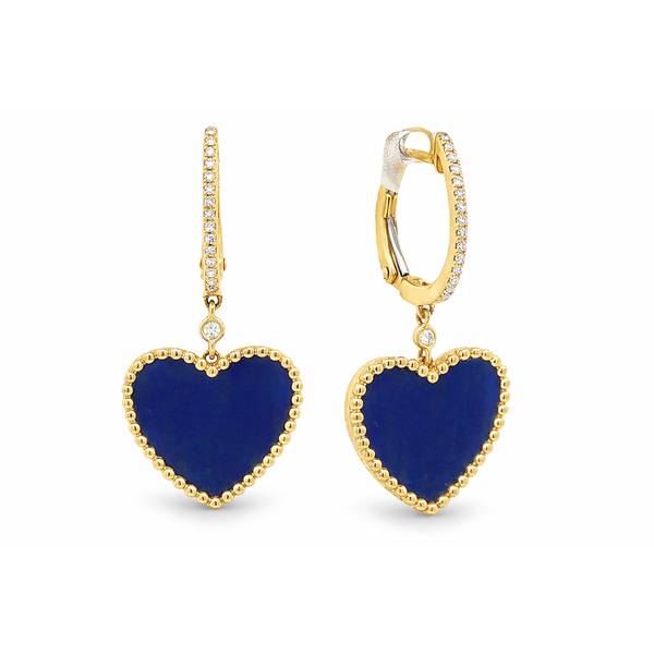 Yellow Gold Lapis Heart Drop Earrings Mollys Jewelers Brooklyn, NY