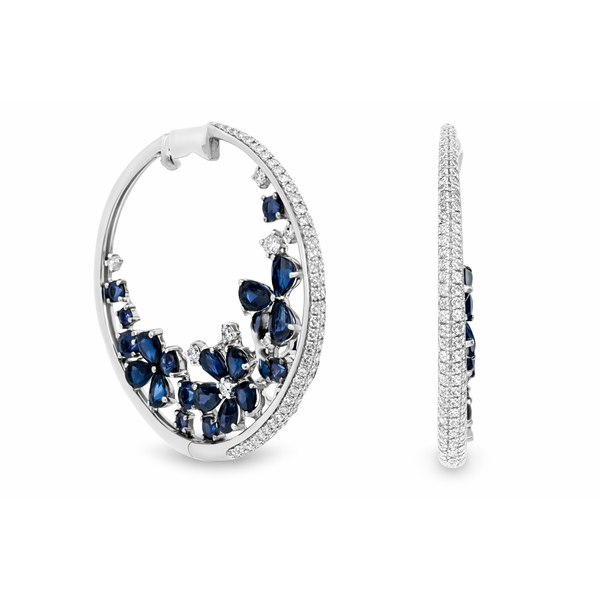White Gold FloraHoop Sapphire & Diamond Earrings Mollys Jewelers Brooklyn, NY