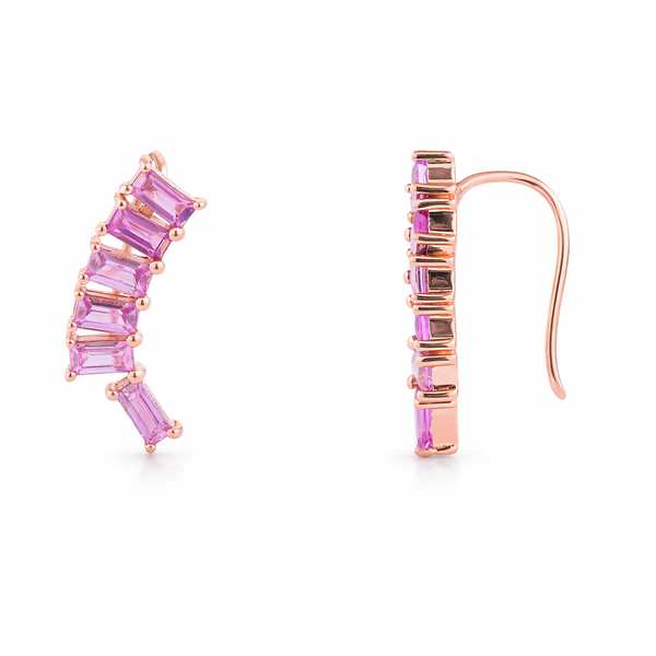 Rosara Pink Sapphire Rose Gold Climber Earrings Mollys Jewelers Brooklyn, NY