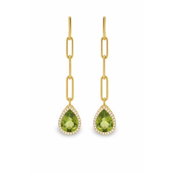 Verdantia Peridot & Diamond Yellow Gold Drop Earrings Mollys Jewelers Brooklyn, NY