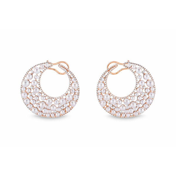 LunaPearl Diamond & Pearl Rose Gold Hoop Earrings Mollys Jewelers Brooklyn, NY