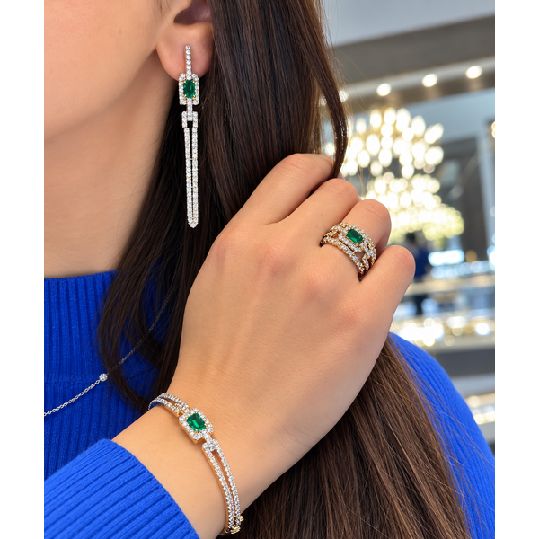 Lady's 14Kt Yellow Gold Colored Stone Earrings 2=1.03 TWT Emeralds Image 2 Mollys Jewelers Brooklyn, NY