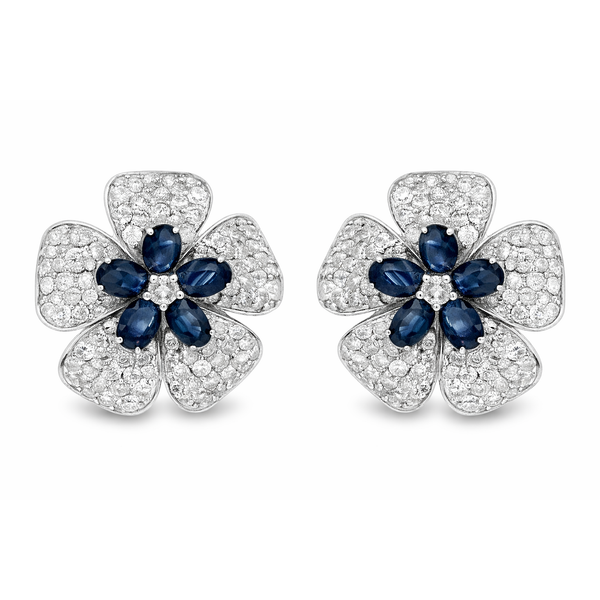 White Gold Blossom Sapphire & Diamond Floral Earrings Mollys Jewelers Brooklyn, NY