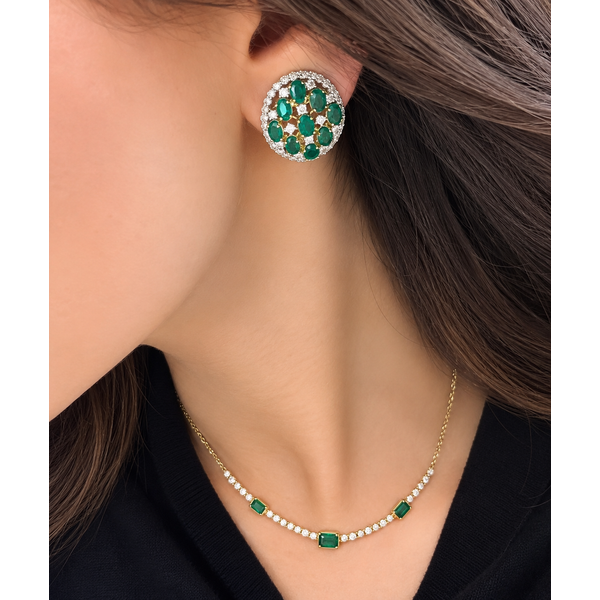 Emerald & Diamond Oval Cluster Earrings Image 2 Mollys Jewelers Brooklyn, NY