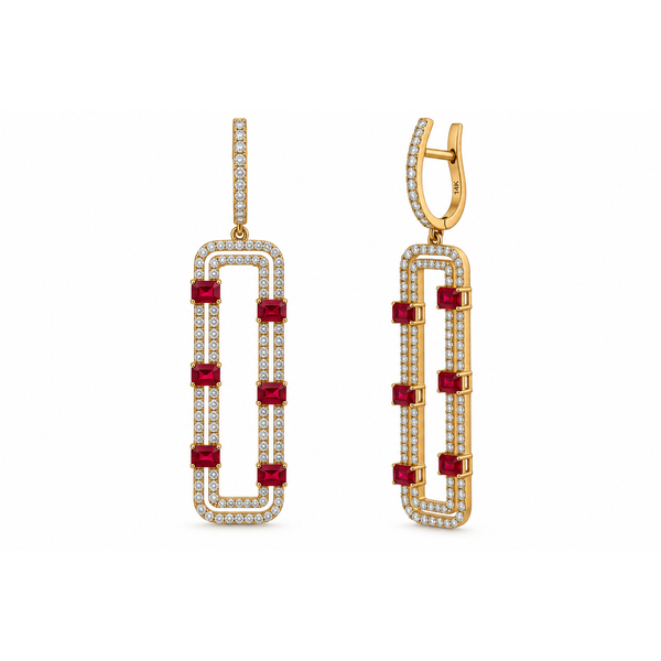 Ruby & Diamond Double-Frame Drop Earrings Mollys Jewelers Brooklyn, NY