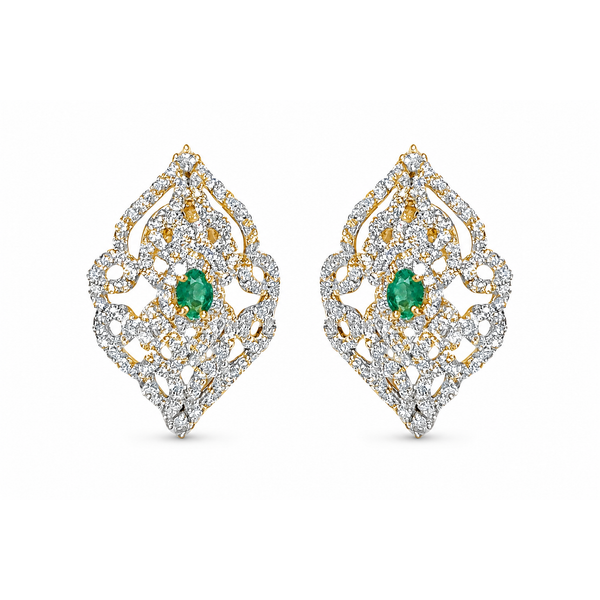 Emerald & Diamond Ornate Openwork Earrings Mollys Jewelers Brooklyn, NY