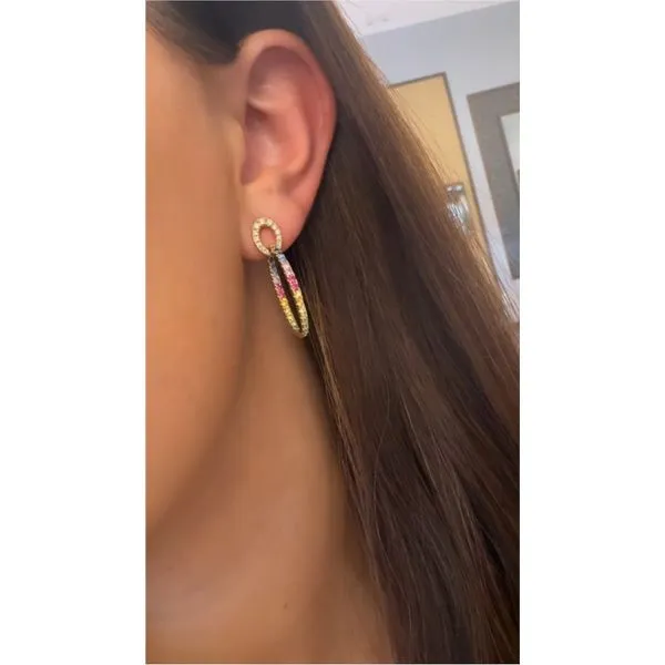 Yellow Gold Spectrum Multi-Colored Sapphire & Diamond Earrings Image 2 Mollys Jewelers Brooklyn, NY
