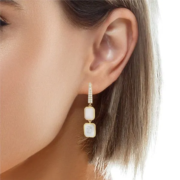 QuartzGlow Pink Quartz & MOP Drop Earrings in Yellow Gold – 1.5 Inch Image 2 Mollys Jewelers Brooklyn, NY
