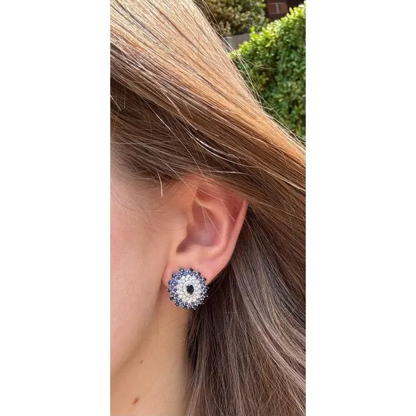Lady's 14Kt White Gold Sapphire & Diamond Swirl Stud Earrings – 3.15 TWT Mollys Jewelers Brooklyn, NY