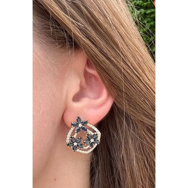 Lady's 14Kt Yellow Gold Sapphire and Diamond Garden Blossom Earrings Image 2 Mollys Jewelers Brooklyn, NY