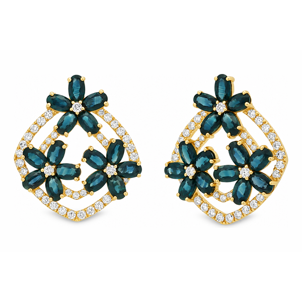 Lady's 14Kt Yellow Gold Sapphire and Diamond Garden Blossom Earrings Mollys Jewelers Brooklyn, NY