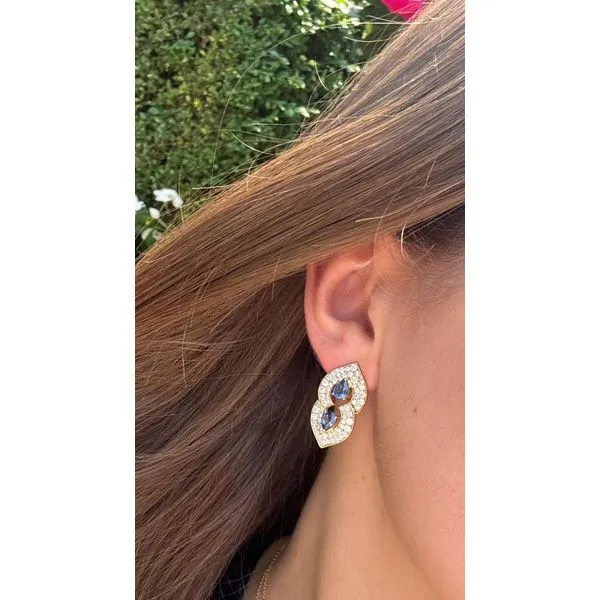 Lady's 14Kt Yellow Gold Sapphire and Diamond Teardrop Stud Earrings Mollys Jewelers Brooklyn, NY