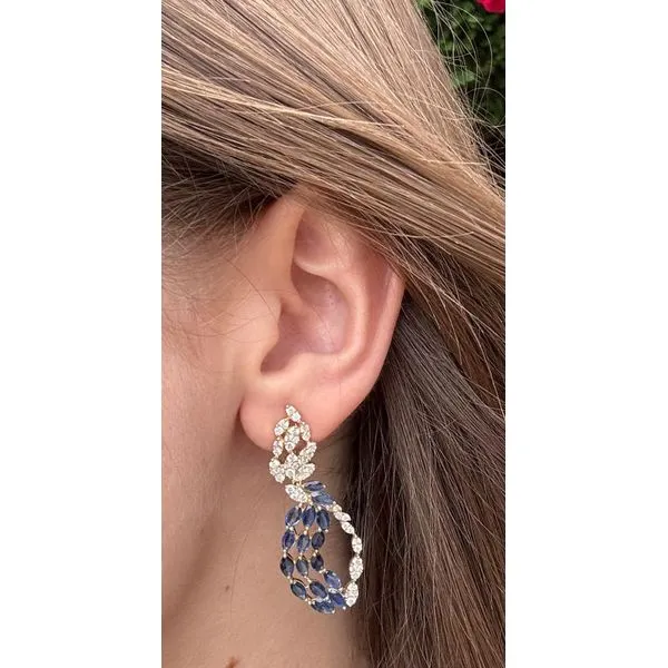 Lady's 14Kt Yellow Gold Sapphire and Diamond Drop Earrings Image 2 Mollys Jewelers Brooklyn, NY