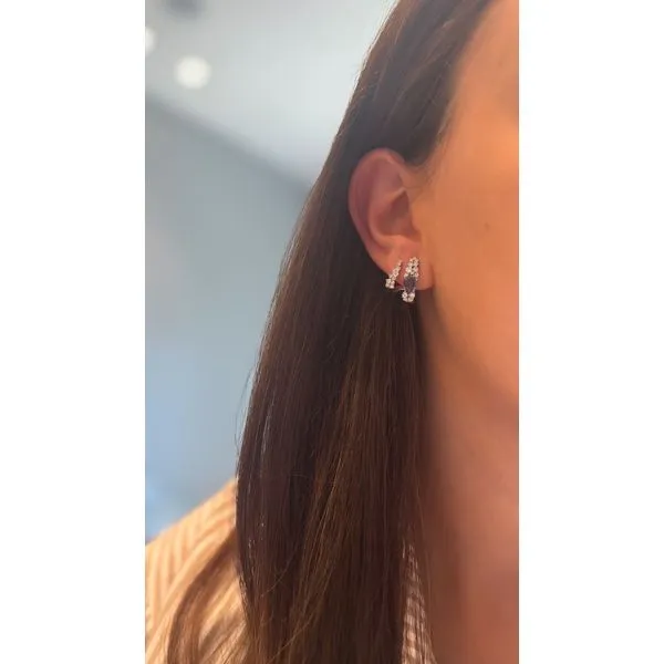 14Kt White Gold Sapphire & Diamond Cluster Ear Wrap Earrings Image 3 Mollys Jewelers Brooklyn, NY