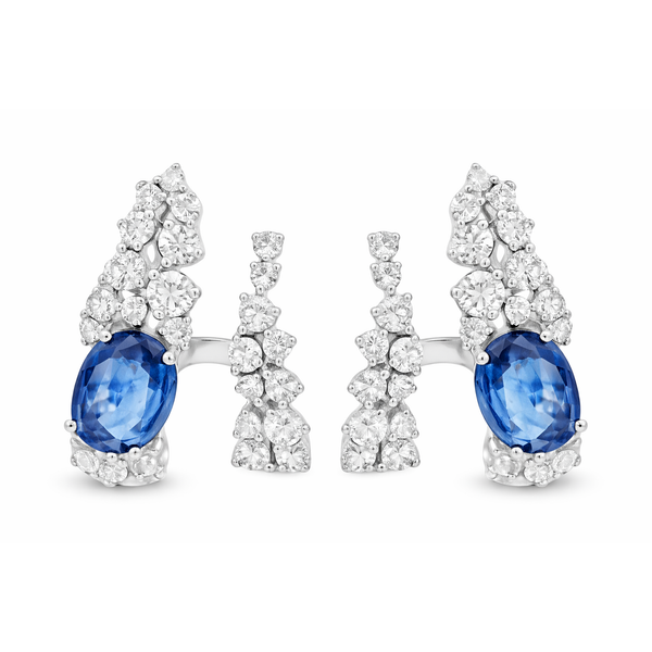 14Kt White Gold Sapphire & Diamond Cluster Ear Wrap Earrings Mollys Jewelers Brooklyn, NY