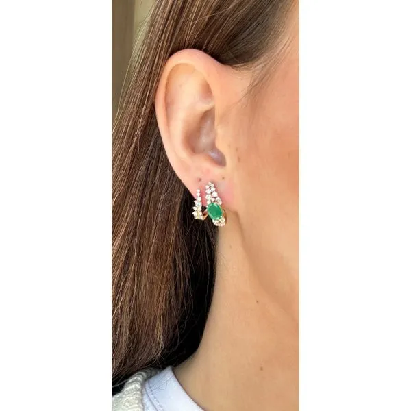 14Kt Yellow Gold Emerald & Diamond Cluster Ear Wrap Earrings Image 2 Mollys Jewelers Brooklyn, NY